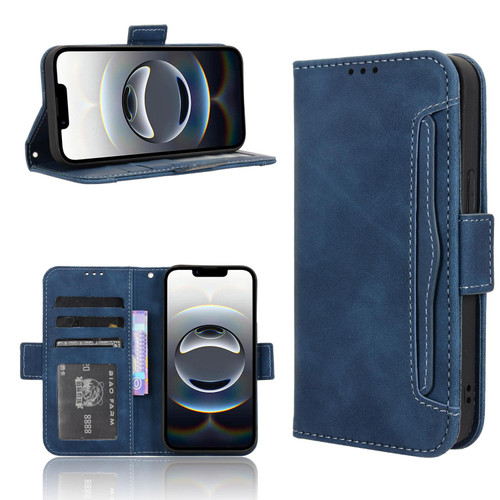 iPhone 17e / 16e Skin Feel Calf Texture Card Slots Leather Phone Case - Blue