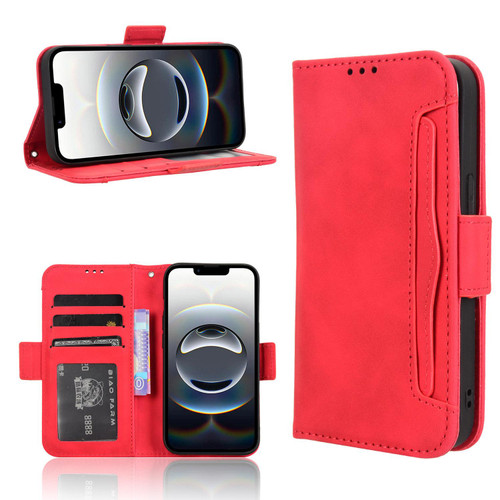 iPhone 17e / 16e Skin Feel Calf Texture Card Slots Leather Phone Case - Red