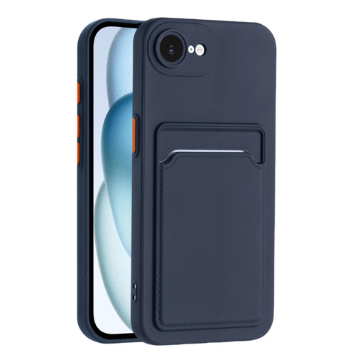 iPhone 17e / 16e Skin Feel Card Contrast Color Button TPU Phone Case - Dark Blue