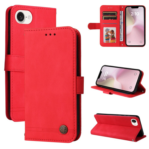 iPhone 17e / 16e Skin Feel Life Tree Leather Phone Case - Red