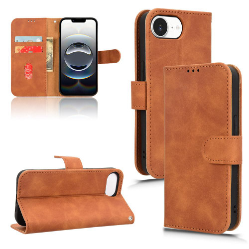 iPhone 17e / 16e Skin Feel Magnetic Flip Leather Phone Case - Brown