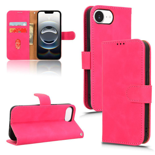 iPhone 17e / 16e Skin Feel Magnetic Flip Leather Phone Case - Rose Red