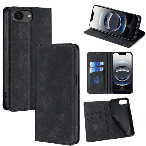 iPhone 17e / 16e Skin Feel Magnetic Leather Phone Case - Black