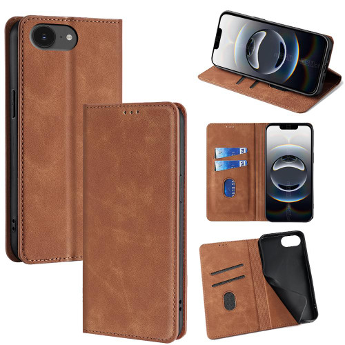 iPhone 17e / 16e Skin Feel Magnetic Leather Phone Case - Light Brown