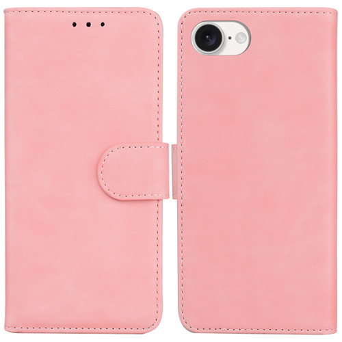 iPhone 17e / 16e Skin Feel Pure Color Flip Leather Phone Case - Pink