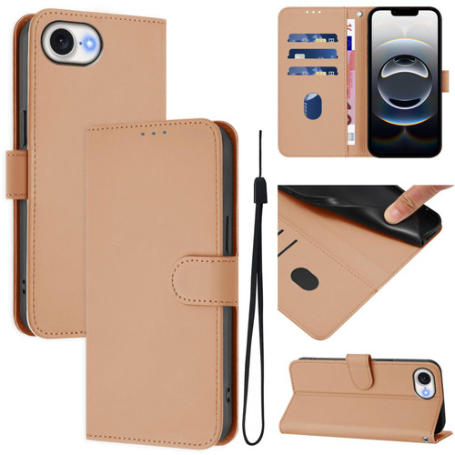 iPhone 17e / 16e Skin Feel Solid Color Leather Phone Case with Lanyard - Nude