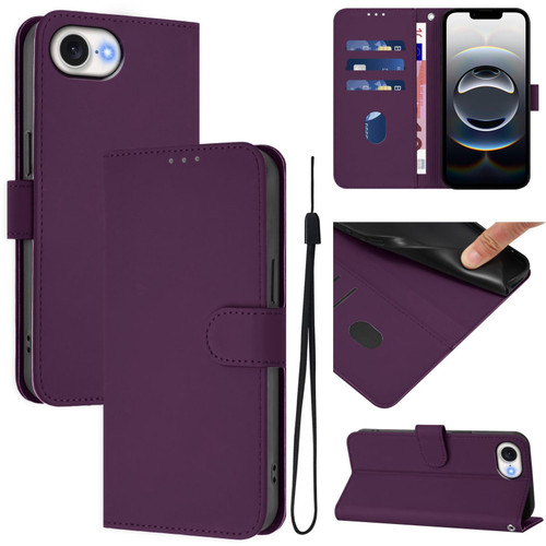 iPhone 17e / 16e Skin Feel Solid Color Leather Phone Case with Lanyard - Violet