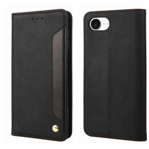iPhone 17e / 16e Skin Feel Splicing Leather Phone Case - Black