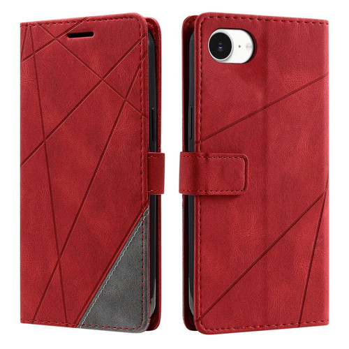 iPhone 17e / 16e Skin Feel Splicing Leather Phone Case - Red