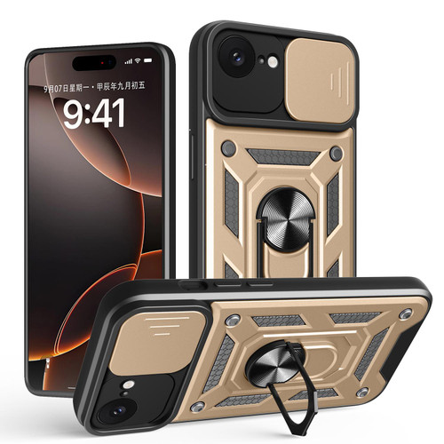 iPhone 17e / 16e Sliding Camera Cover Design TPU+PC Phone Case - Gold