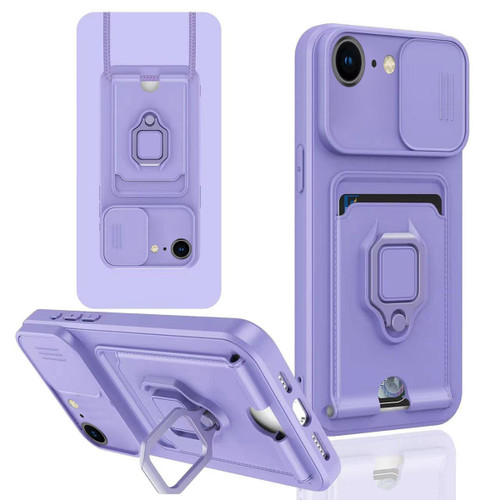 iPhone 17e / 16e Sliding Camshield Magnetic Card Holder Silicone Phone Case - Light Purple