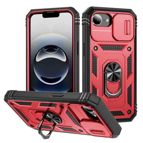 iPhone 17e / 16e Sliding Camshield TPU + PC Phone Case with Holder - Red+Black