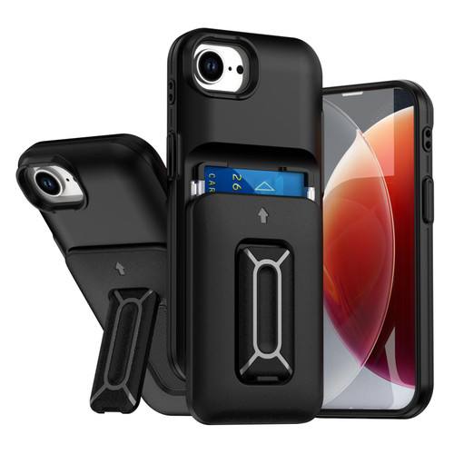 iPhone 17e / 16e Sliding Card Holder Integrated Phone Case with Kickstand - Black
