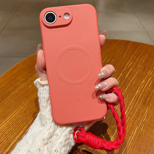 iPhone 17e / 16e Solid Color Liquid Silicone Magnetic Phone Case with Lanyard - Grass Purple