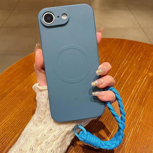 iPhone 17e / 16e Solid Color Liquid Silicone Magnetic Phone Case with Lanyard - Lavender Grey