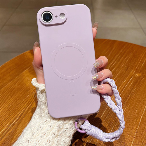 iPhone 17e / 16e Solid Color Liquid Silicone Magnetic Phone Case with Lanyard - Lilac