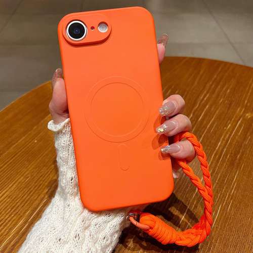 iPhone 17e / 16e Solid Color Liquid Silicone Magnetic Phone Case with Lanyard - Orange