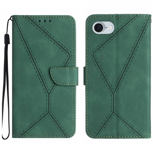 iPhone 17e / 16e Stitching Embossed Leather Phone Case - Green