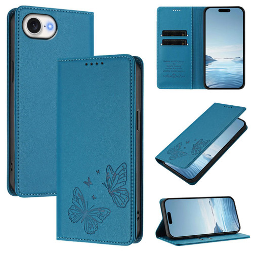 iPhone 17e / 16e Strong Magnetic Dual Butterfly RFID Vegan Leather Phone Case - Lake Blue