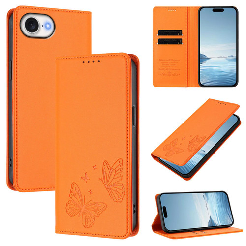 iPhone 17e / 16e Strong Magnetic Dual Butterfly RFID Vegan Leather Phone Case - Orange