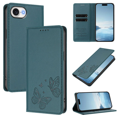 iPhone 17e / 16e Strong Magnetic Dual Butterfly RFID Vegan Leather Phone Case - Peacock Green
