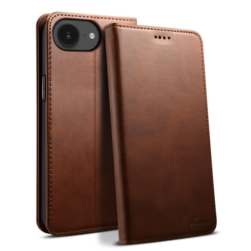 iPhone 17e / 16e Suteni Calf Texture Horizontal Flip Leather Phone Case - Brown