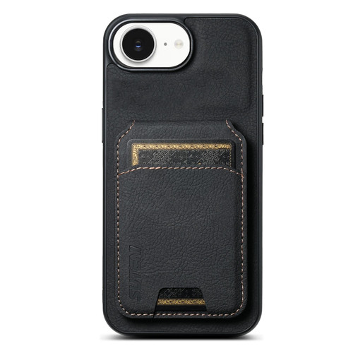 iPhone 17e / 16e Suteni H02 Litchi Leather Card Wallet Stand Back Phone Case - Black