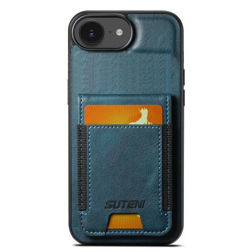 iPhone 17e / 16e Suteni H03 Oil Wax Leather Wallet Stand Back Phone Case - Blue