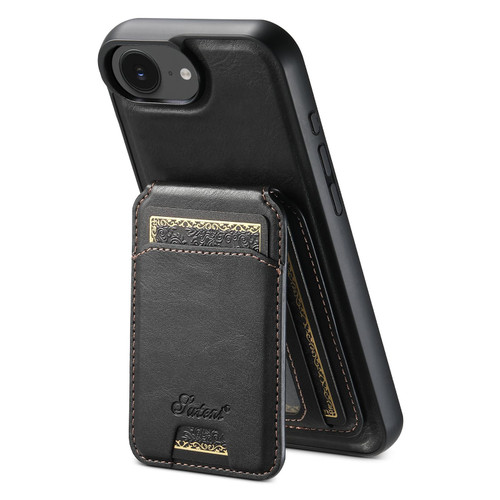 iPhone 17e / 16e Suteni H15 MagSafe Oil Eax Leather Detachable Wallet Back Phone Case - Black