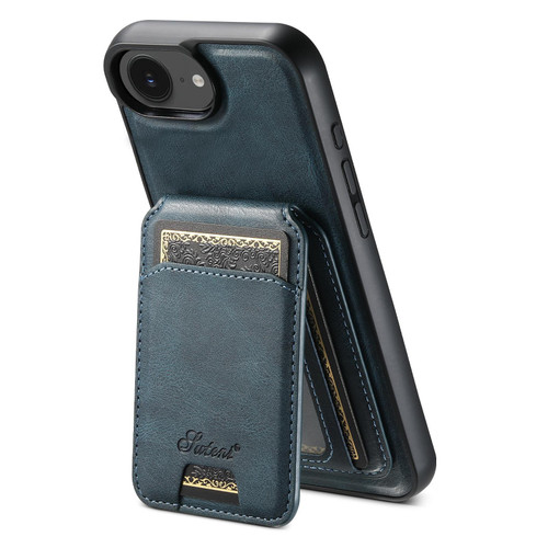 iPhone 17e / 16e Suteni H15 MagSafe Oil Eax Leather Detachable Wallet Back Phone Case - Blue
