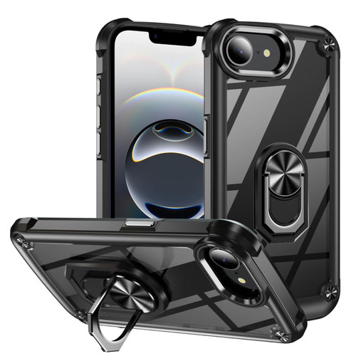 iPhone 17e / 16e TPU + PC Lens Protection Phone Case with Ring Holder - Black