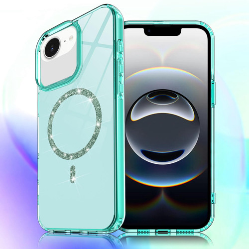 iPhone 17e / 16e Transparent MagSafe Glitter Powder Acrylic Phone Case - Green