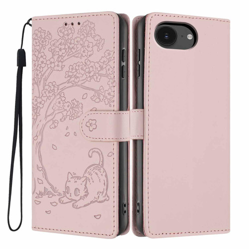 iPhone 17e / 16e Tree Cat Embossed Flip Vegan Leather Phone Case - Rose Gold