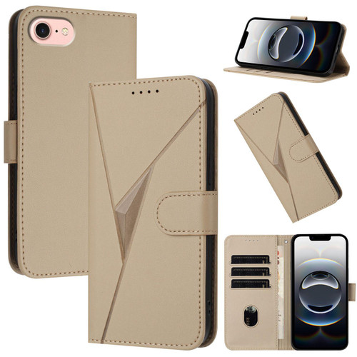 iPhone 17e / 16e Triangle Pattern Buckle Clasp Leather Phone Case - Gold
