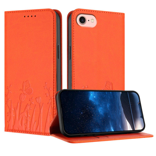 iPhone 17e / 16e Tulips Butterfly Pattern Magnetic Vegan Leather Phone Case - Orange