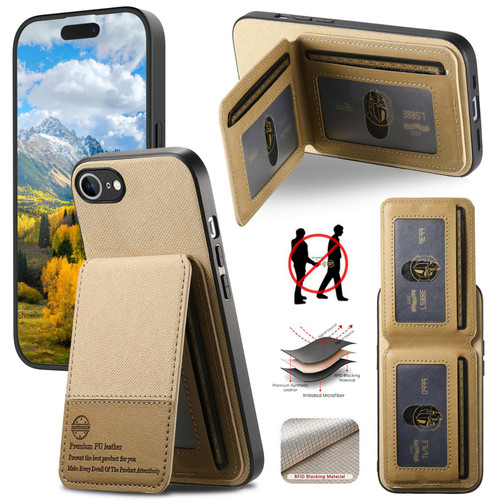 iPhone 17e / 16e Twill Fabric Leather Vertical Flip RFID Card Bag Phone Case - Khaki