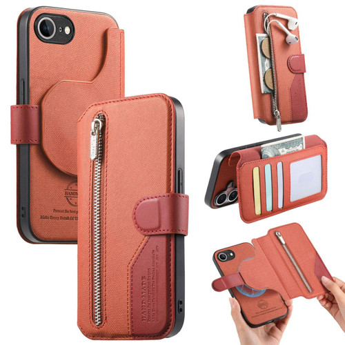 iPhone 17e / 16e Twill Fabric MagSafe RFID Anti-theft Zipper Wallet Leather Phone Case - Orange