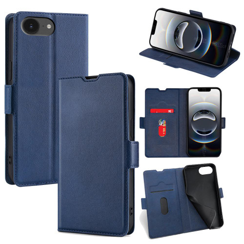 iPhone 17e / 16e Ultra-thin Voltage Side Buckle Horizontal Flip Leather Phone Case - Blue