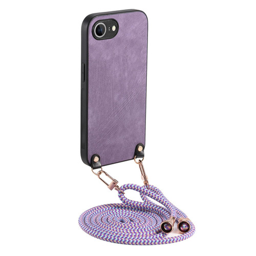 iPhone 17e / 16e Vintage Leather PC Back Cover Phone Case with Crossbody Strap - Purple