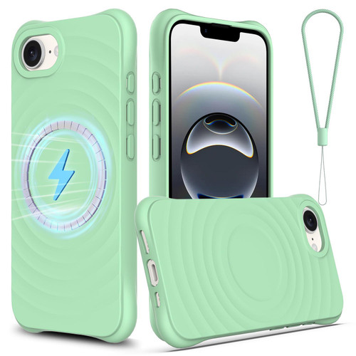 iPhone 17e / 16e Wave Texture MagSafe Magnetic Liquid Silicone Phone Case - Green