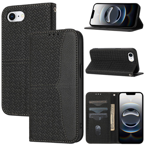 iPhone 17e / 16e Woven Texture Stitching Magnetic Leather Phone Case - Black