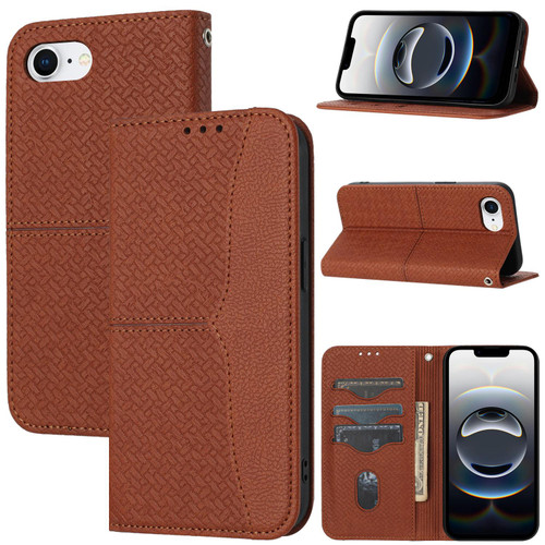 iPhone 17e / 16e Woven Texture Stitching Magnetic Leather Phone Case - Brown