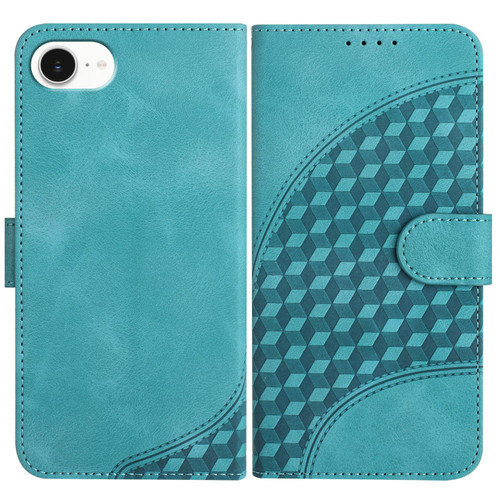 iPhone 17e / 16e YX0060 Elephant Head Embossed Phone Leather Case with Lanyard - Light Blue