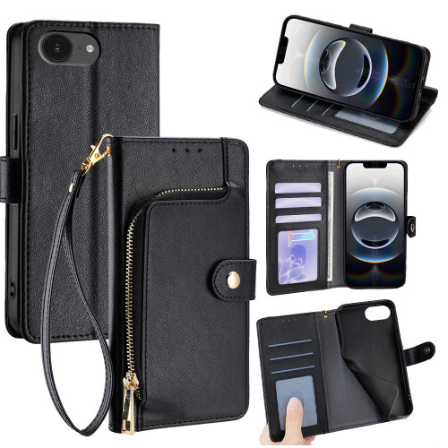 iPhone 17e / 16e Zipper Bag Leather Phone Case - Black