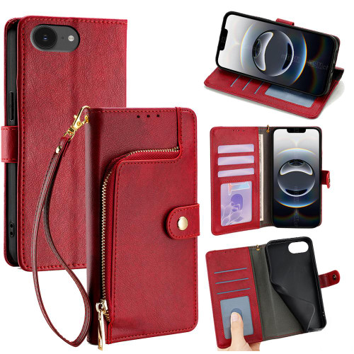 iPhone 17e / 16e Zipper Bag Leather Phone Case - Red