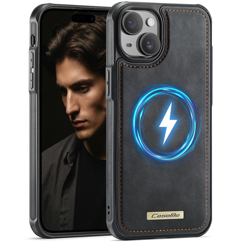 Apple iPhone 14 CaseMe C69 Series Magnetic Vegan Leather Back Phone Case - Black