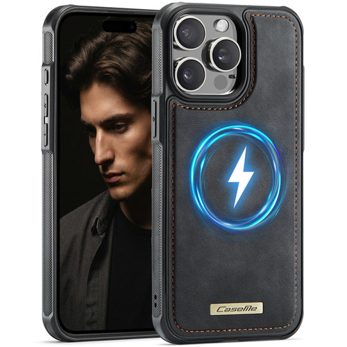 Apple iPhone 15 Pro CaseMe C69 Series Magnetic Vegan Leather Back Phone Case - Black