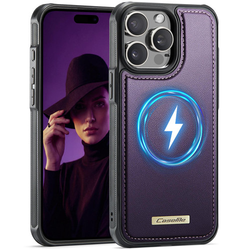Apple iPhone 15 Pro Max CaseMe C69 Series Magnetic Vegan Leather Back Phone Case - Purple