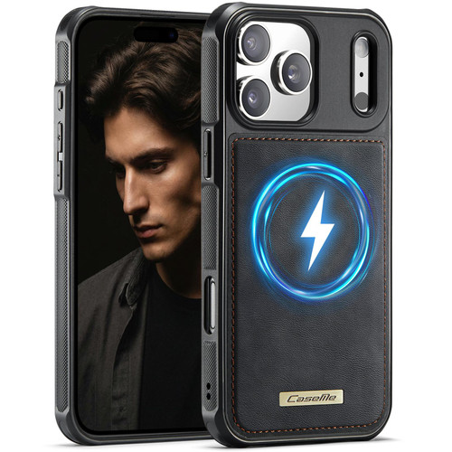 Apple iPhone 17 Pro Max CaseMe C69 Series Magnetic Vegan Leather Back Phone Case - Black