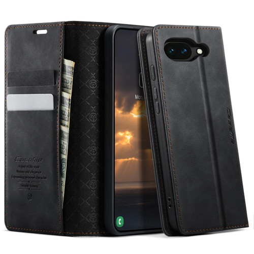 Google Pixel 10a CaseMe 033 Calf Leather Lining Microfibre RFID Blocking Phone Case - Black